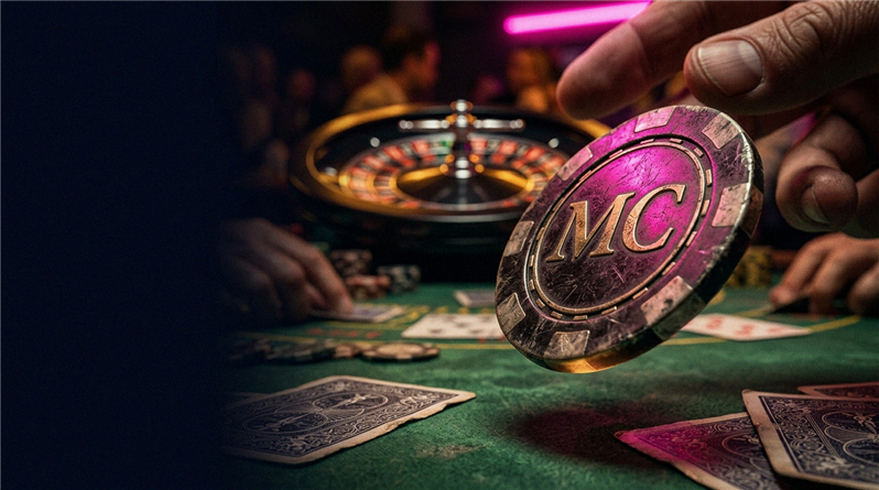 Spielkarten und Spielchips auf dunklem Tisch